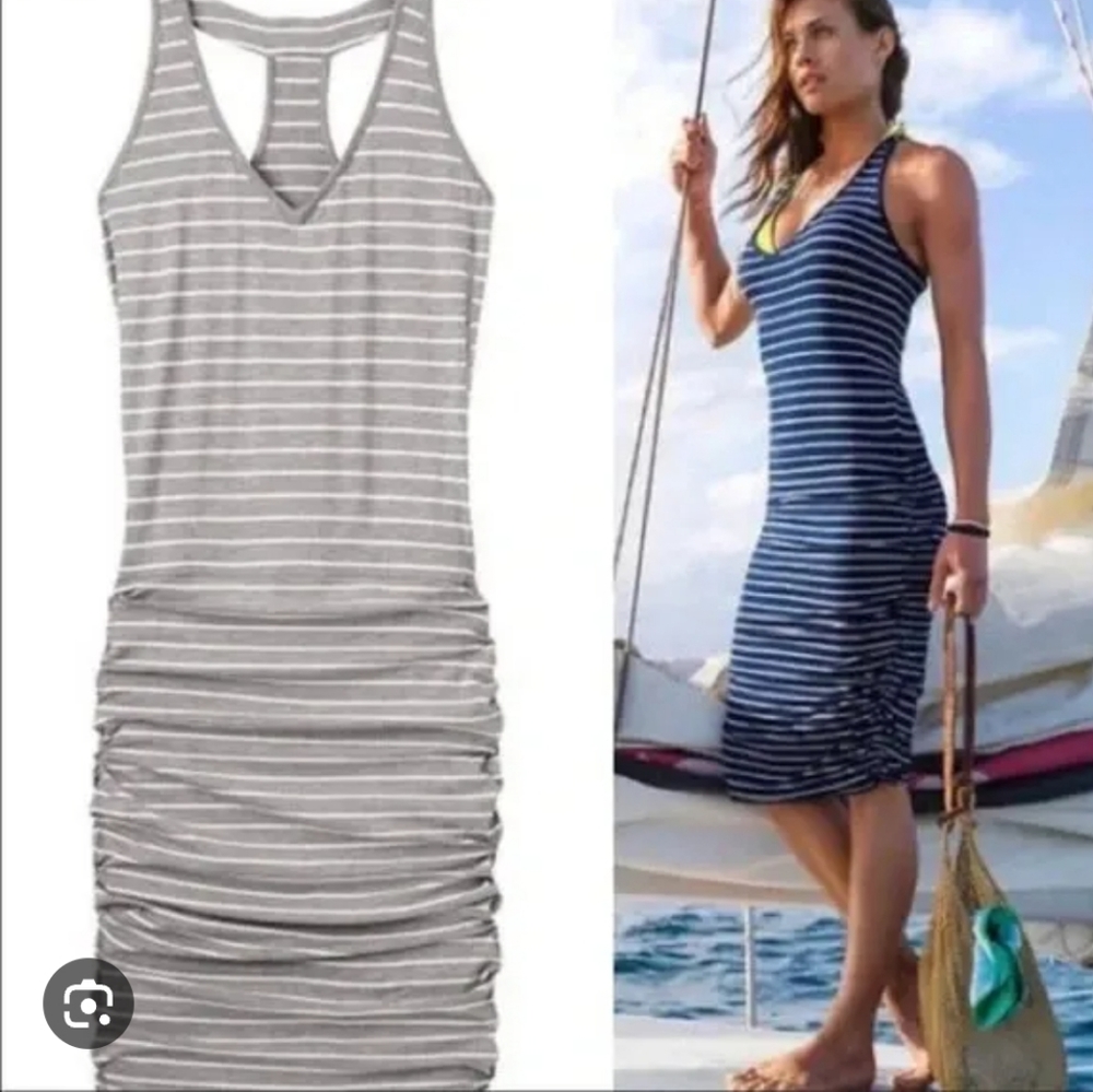 ❤️ NWT! ATHLETA STRIPED RACERBACK RUCHED MIDI DRESS, XL